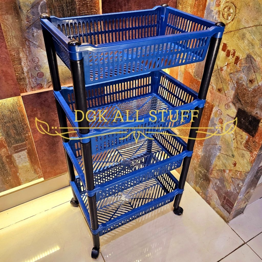 Rak Keranjang Troli Segi Persegi Jumbo Besar Dapur Salon Dorong Toilet Kamar Mandi Buku Ciki Snack M