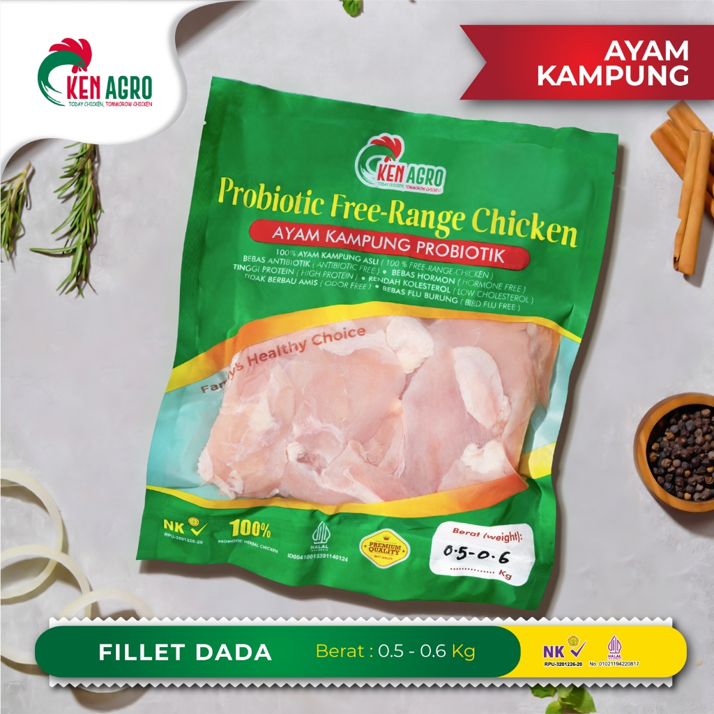 

Ken Agro Ayam Kampung Probiotik Boneless Fillet Dada 0.5-0.6 kg Frozen