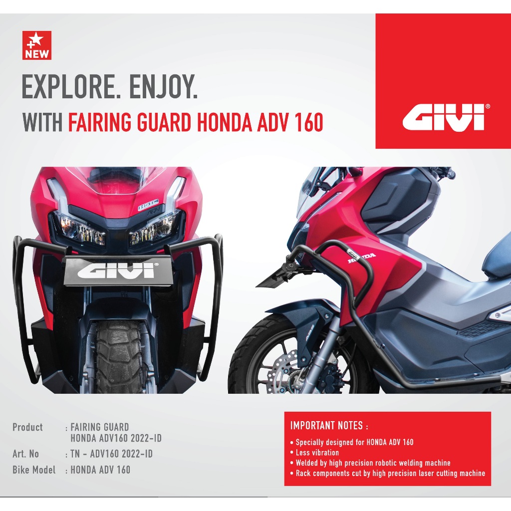 CrashBar GIVI Honda ADV 160 | CrashBar ADV160 Tubular Besi Pelindung dudukan Lampu Touring Bike