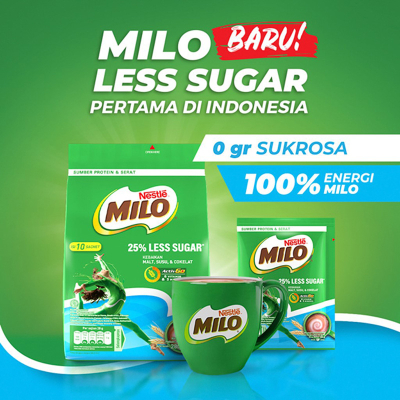 

Milo Minuman Susu Cokelat Malt Less Sugar Bag 10 x 28 g