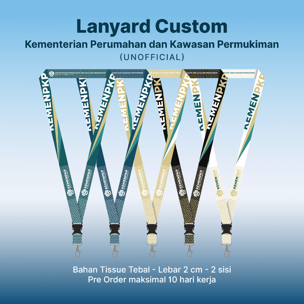 

Lanyard Custom Tali ID Card 2 Sisi Bahan Tissue Premium Lebar 2cm - Kementerian Perumahan dan Kawasan Permukiman Unofficial