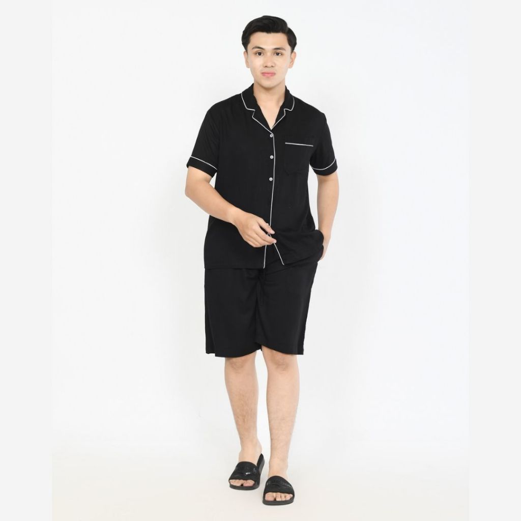 Baju Tidur Katun Pria Polos Size L-XXL LEZAHRASIGNATURE Setelan Piyama Celana Pendek Cowok Rayon Pre