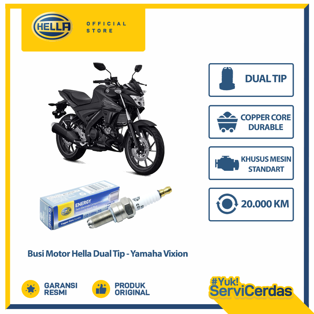 Busi Motor Yamaha Vixion Hella Dual Tip CD10RN-7D - Busi Vixion