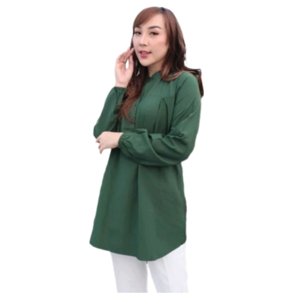 BLUS KATUN VISCOSE PREMIUM ATASAN WANITA KEKINIAN BLOUSE KASUAL WARNA HIJAU BOTOL