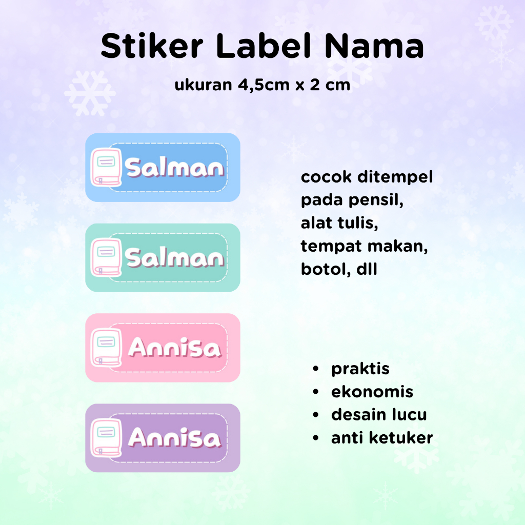 

Label nama stiker nama untuk pensil, alat tulis, alat makan, botol (harga untuk 15pcs)