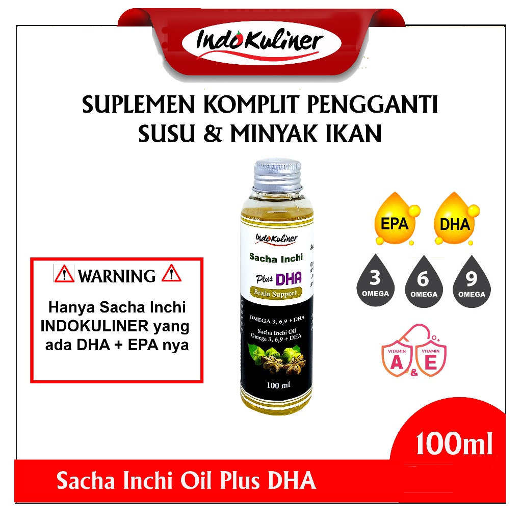 

Indokuliner Minyak Sacha Inchi Oil Plus DHA Omega 3 6 9 DHA EPA Untuk Kecerdasan Otak Stunting Jantung Sehat 100ML