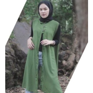 Long Outer Muslim Kardigan Wanita Tanpa Lengan Bahan Ceruty Kancing Batok