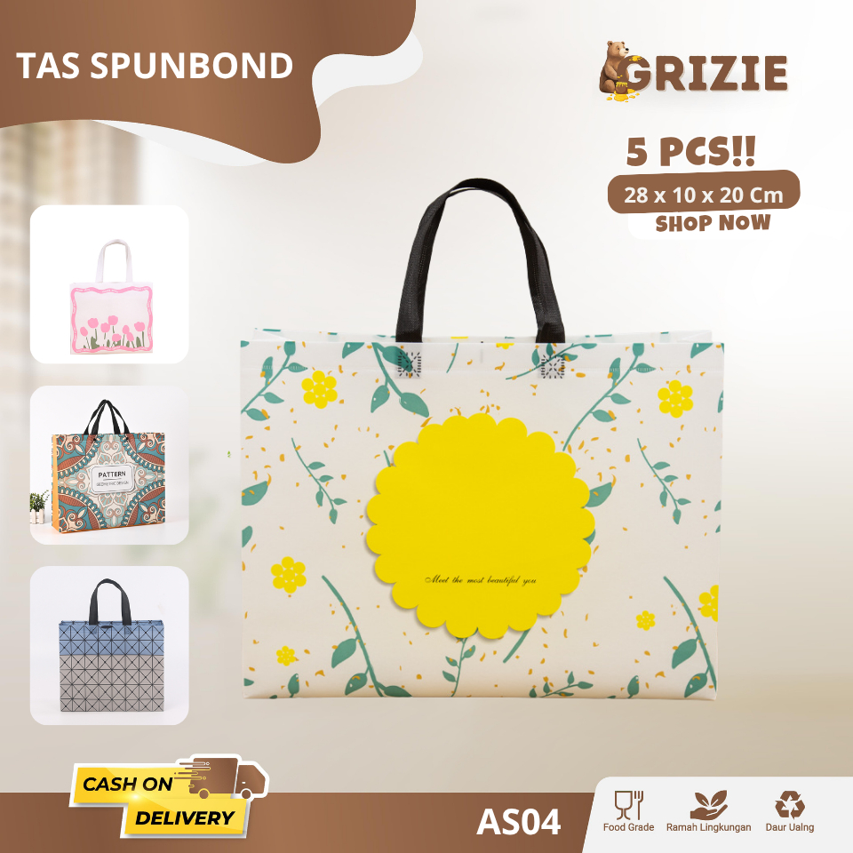 

(5Pcs) Tas Spunbond / Goodie Bag Spunbond / Spoundbond Bag / Tas Belanja Spunbond Model Kotak Box Kantong Kain Souvenir | AS04