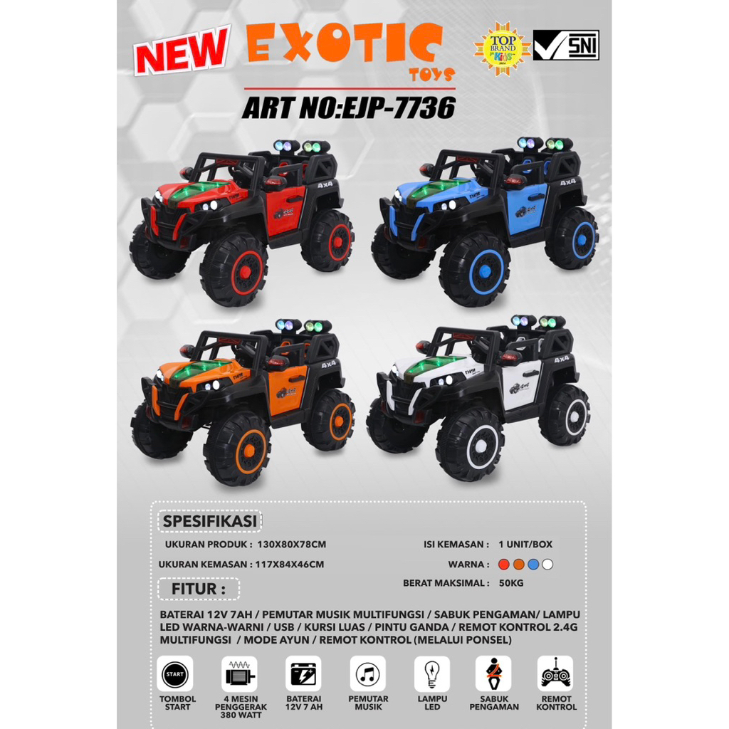 Mobil Aki Anak EXOTIC EJP7736 EJP-7736 Mobilan Remot Murah Kendaraan Mainan Anak