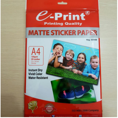 

E-PRINT MATTE STICKER PAPER A4 100gsm 20 LEMBAR