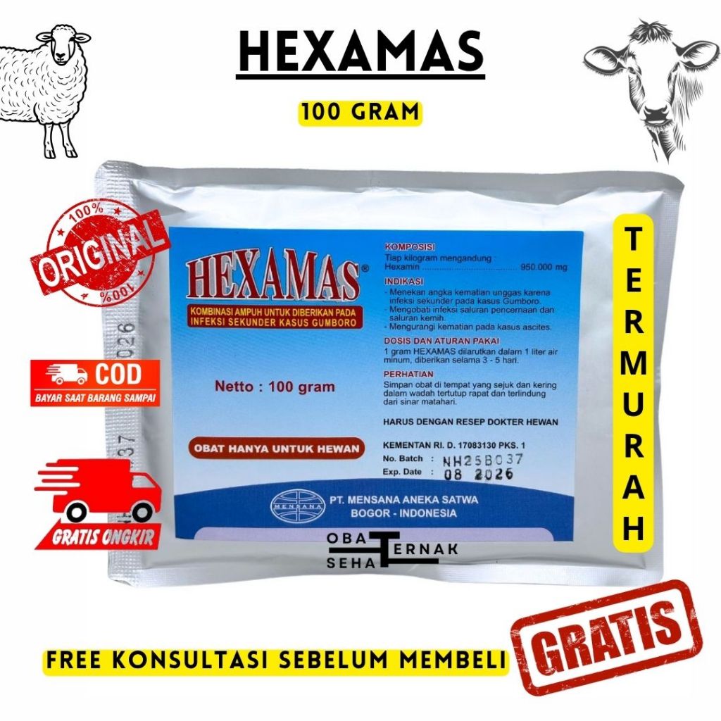 HEXAMAS 100 gram - Obat Gumboro Gumbonal Infeksi Pencernaan Saluran Kemih Ascites Ayam Unggas Hewan 
