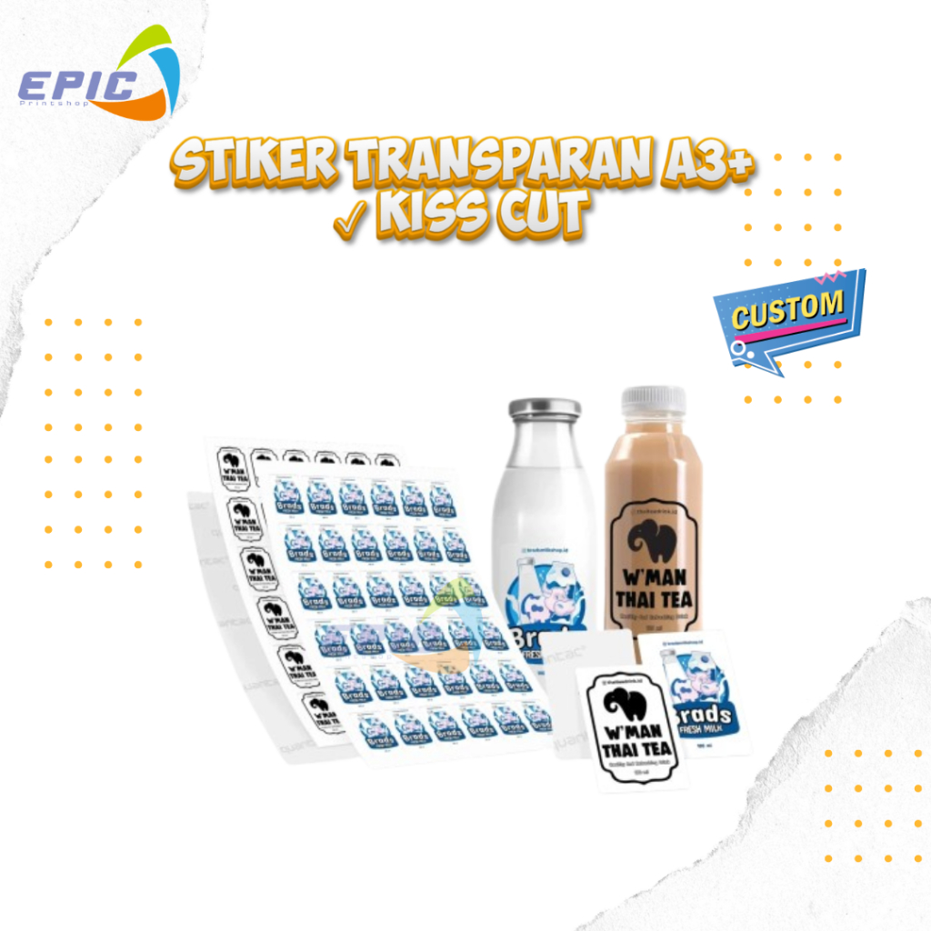 

Cetak Stiker Transparan Custom A3+ Include Cutting Pola (KissCut) | Label Makanan, Toples, Botol Minuman | Stiker Kemasan Lembaran