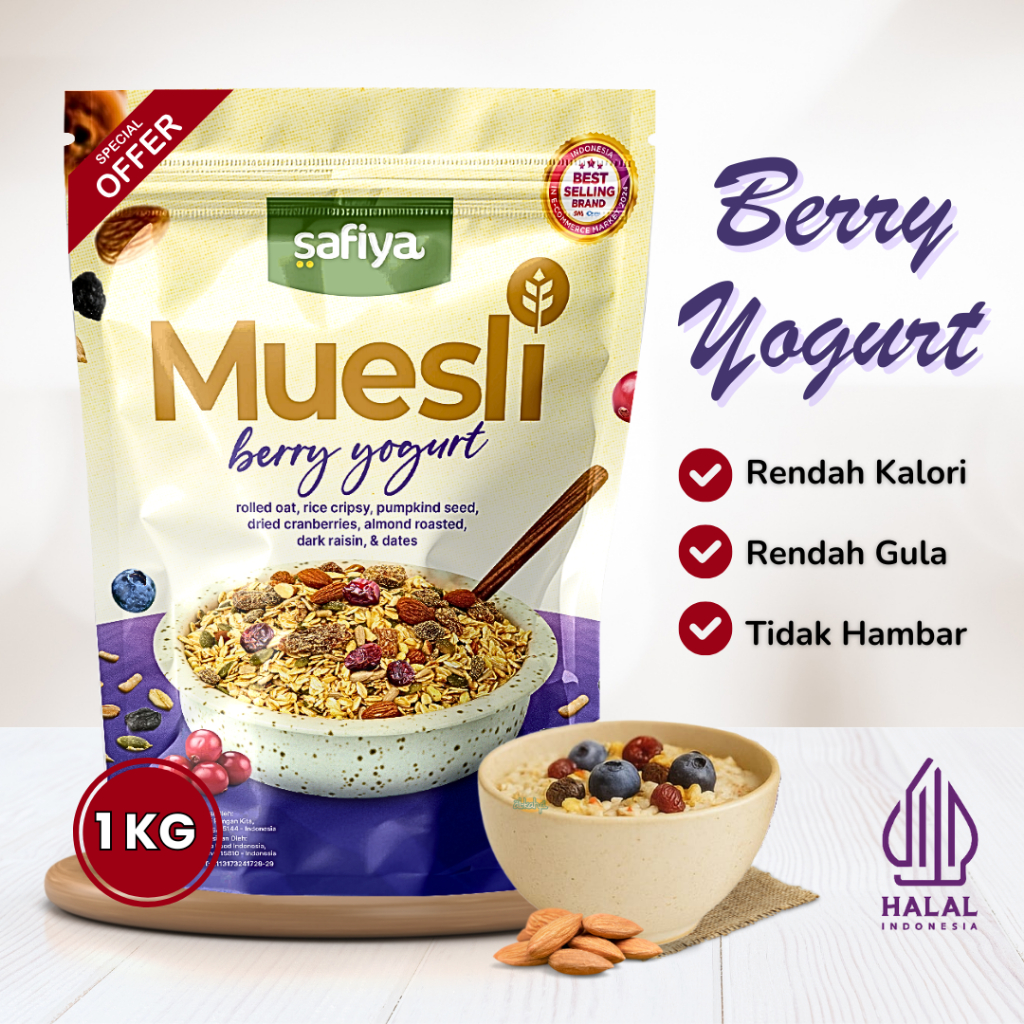 

Safiya Muesli Berry Yogurt 1 Kg Diet Sereal Sarapan Sehat Premium