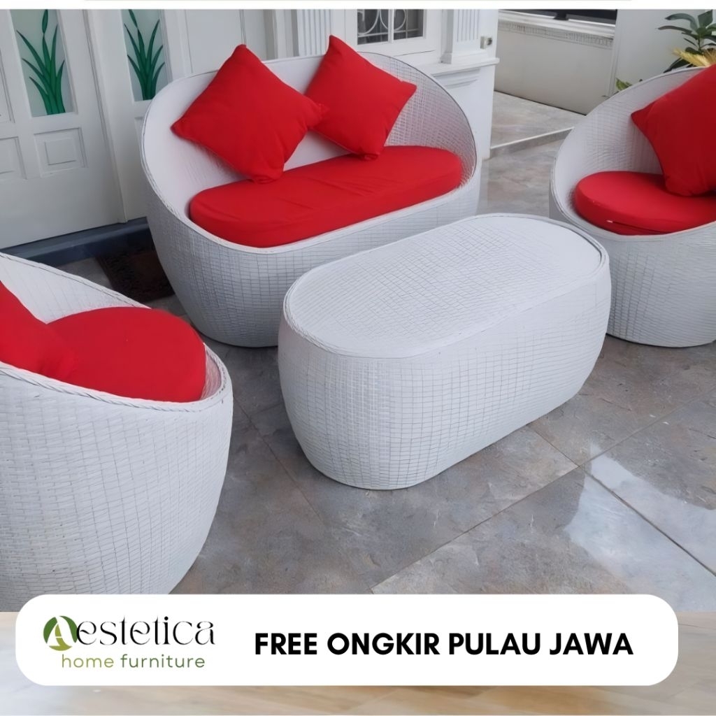 (FREE ONGKIR JAWA) SET SOFA TAMU ROTAN GENTONG / KURSI TAMU ROTAN SINTETIS By Aestetica Furniture