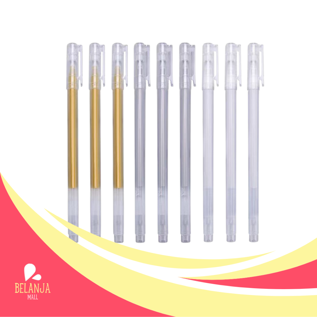 

belanjamall Pena Glitter Gel Metalik 0.9mm Emas Silver Putih Pulpen Warna Warni Gold Colour Gel Pen Tinta Metallic Ballpoint Craftwork Scrapbook Y3436