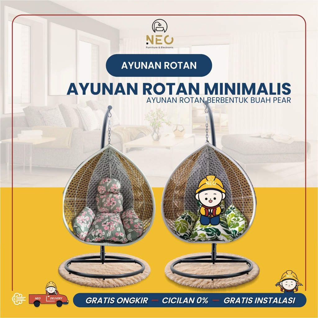 NEO - AYUNAN ROTAN GANTUNGAN BESI AYUNAN ROTAN SINTETIS HANGING AESTHETIC MINIMALIS TERMURAH DI PONT
