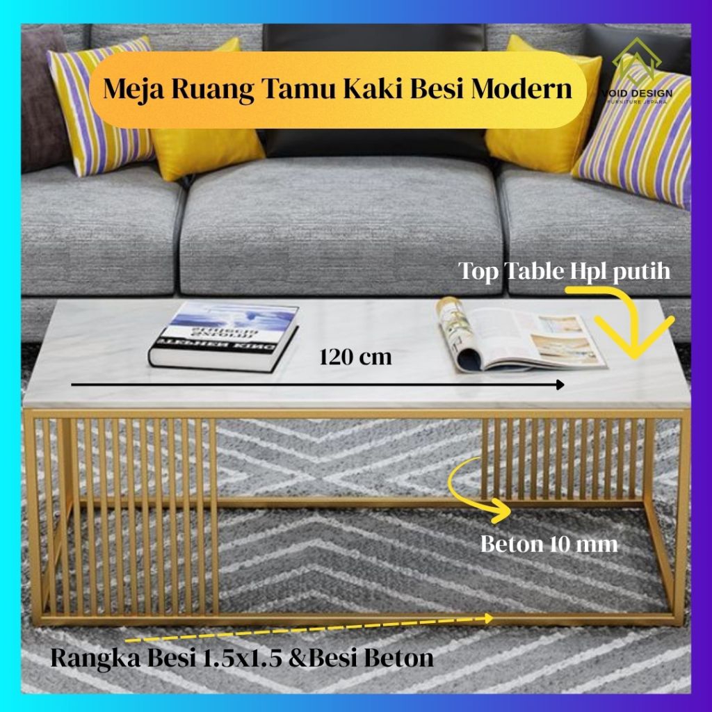 Meja Ruang Tamu Hpl Putih Kaki Besi Tebal