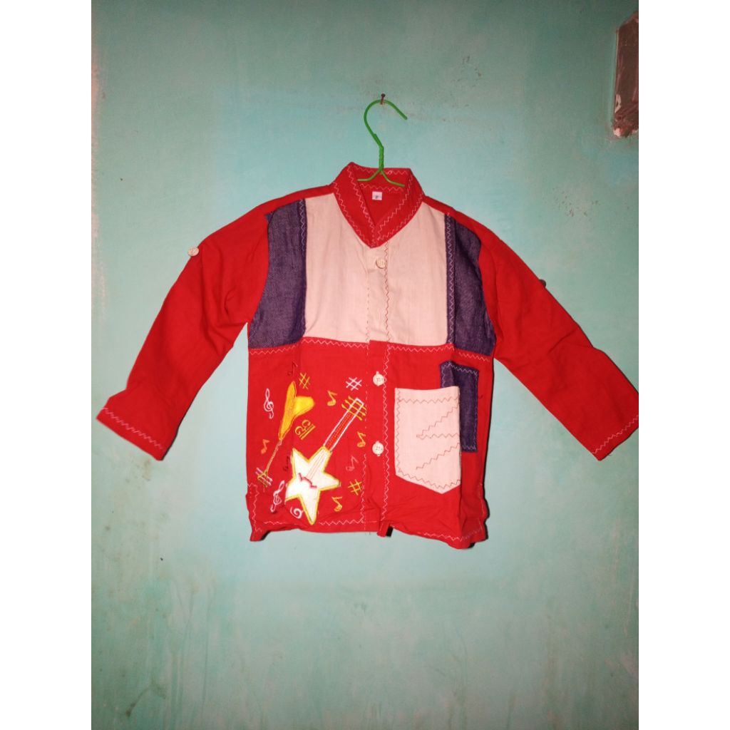 baju lebaran anak cowo satu set preloved motif bintang gitar