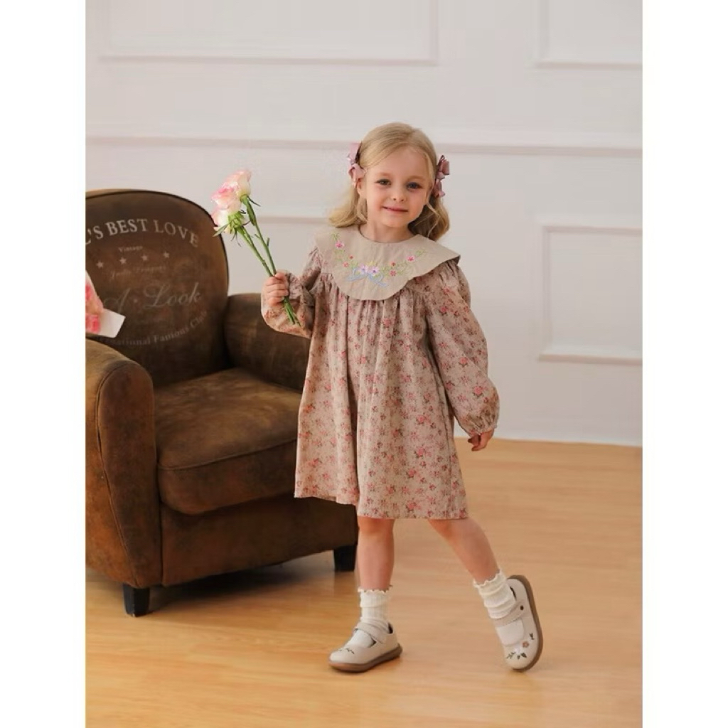 READY STOCK DRESS LEBARAN ANAK BUNGA VINTAGE GAYA EROPA CANTIK