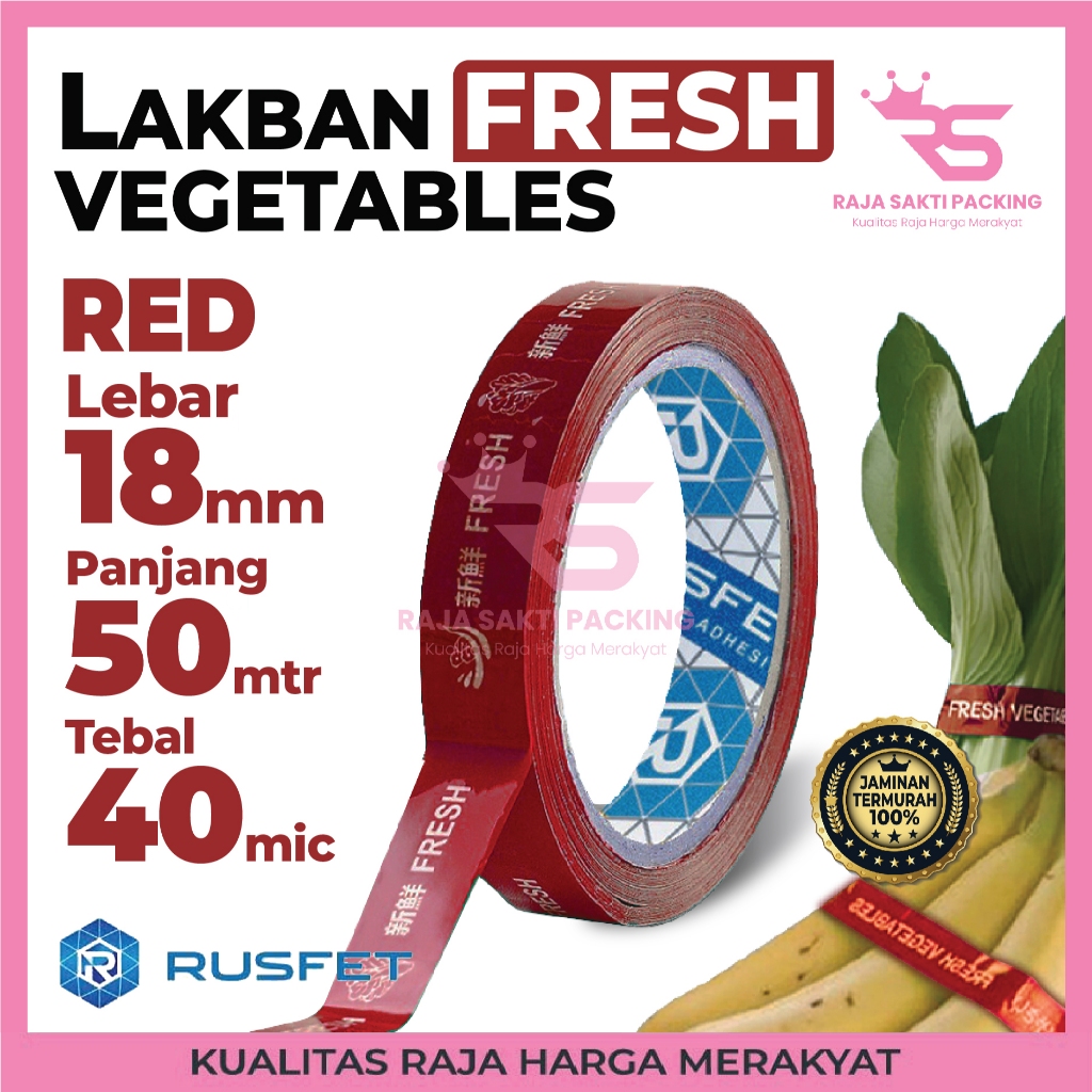 

Lakban Selotip FRESH Merah 18mm x 50m Vegetables Sayur Isolatip Rusfet Harga Ecer Satuan Murah