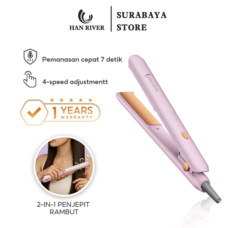 HAN RIVER Catokan Rambut 2 in 1 Hair Straightener Catok Rambut Lurus Pemanasan Cepat 7 Detik