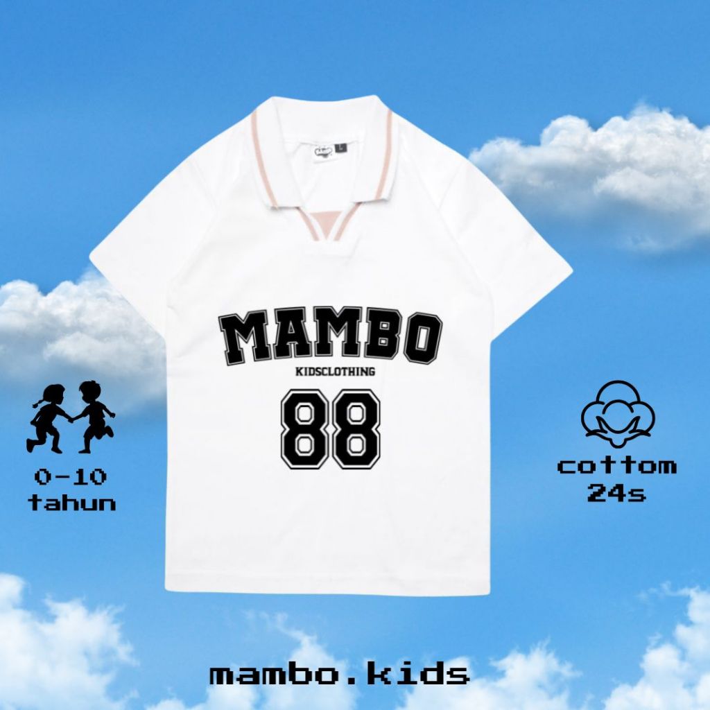 mambo.kds - polo shirt anak MAMBO 88 cotton 24s umur 1-10 tahun Jersey vintage anak - putih