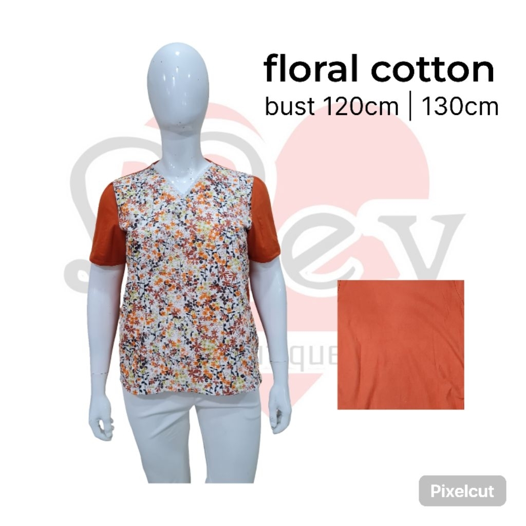 blus atasan bigsize jumbo katun bordir print bunga kombinasi kaos
