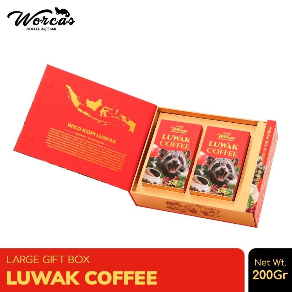 

kopi luwak asli worcas box mewah. box isi 2 pcs