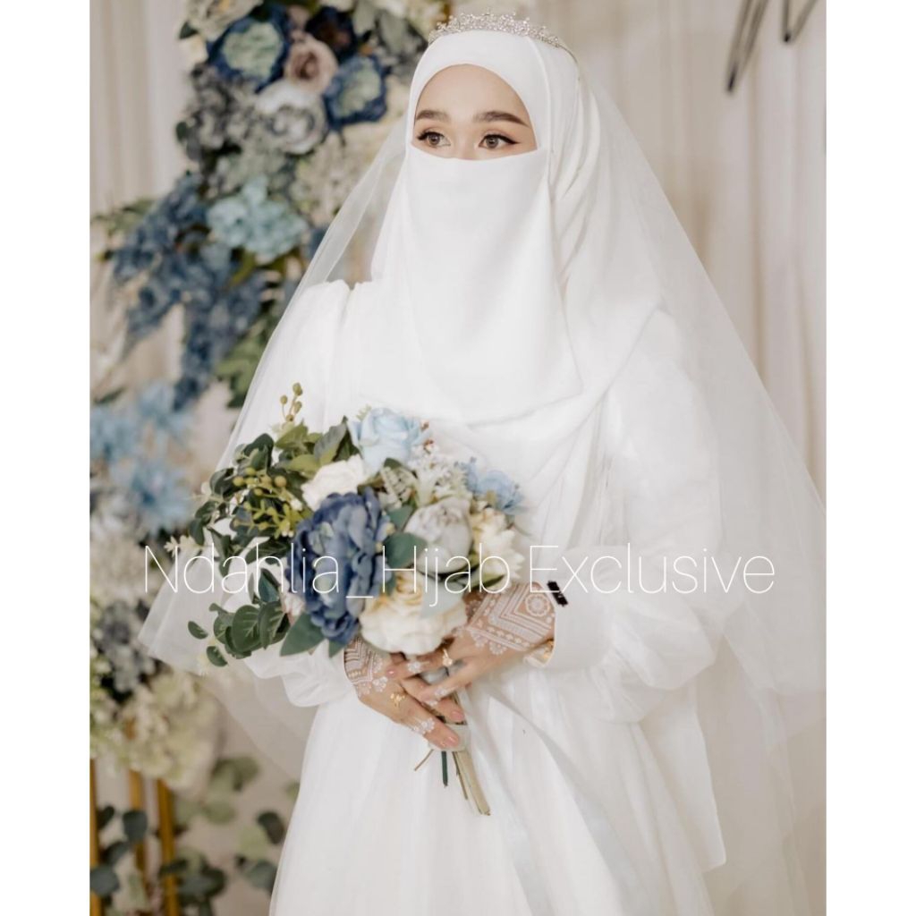 GAUN PENGANTIN MUSLIMAH SYARI FULL SET GAUN,VEIL,JILBAB,CADAR
