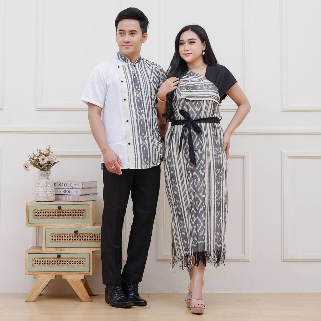keishan.id - toraja putih AURORA DRESS & kemeja pria lengan panjang pendek songket tenun couple kelu