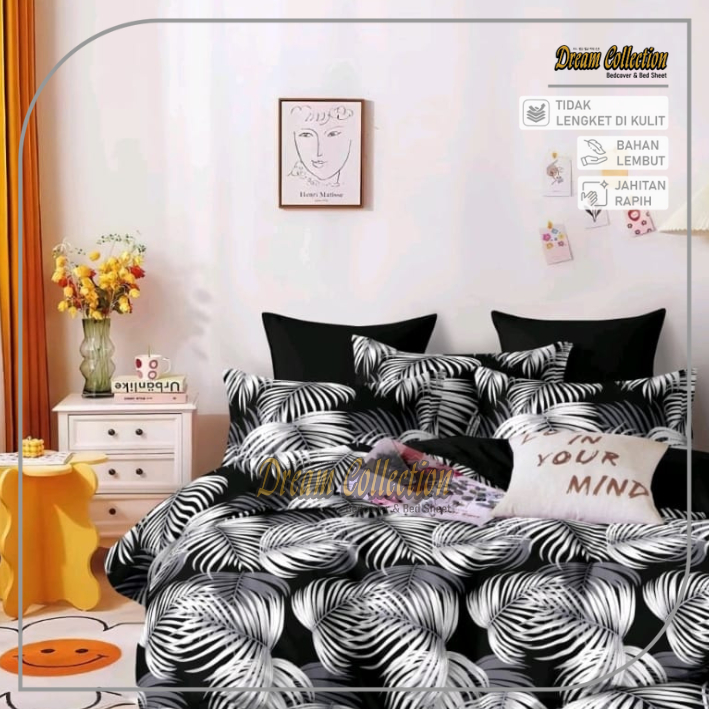 Bedcover Set + Sprei Motif Daun Palma Bahan Katun Premium