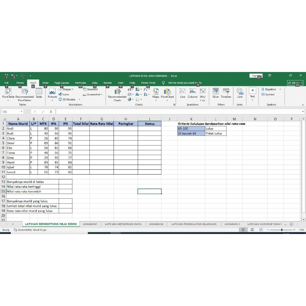 

FILE LATIHAN EXCEL+ JAWABAN UNTUK PEMULA DAN PERSIAPAN KERJA