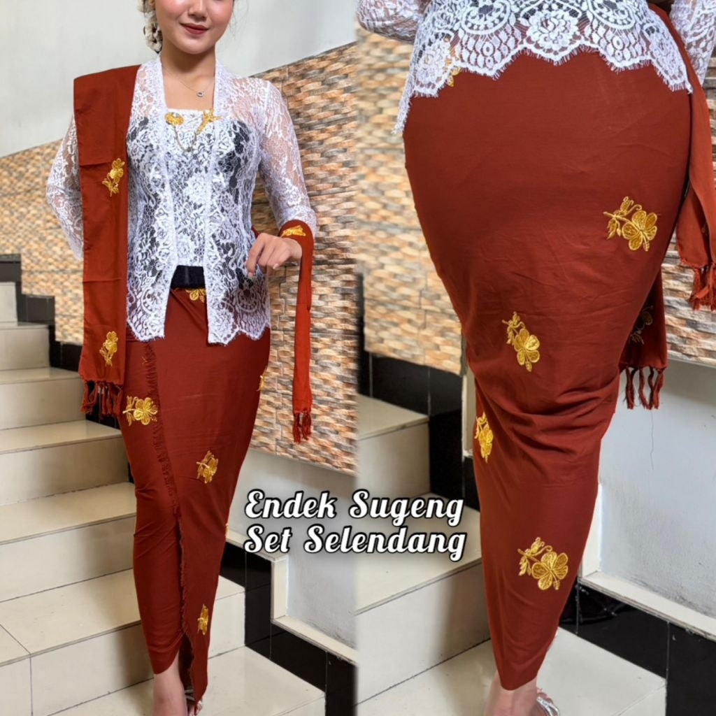 Kamen lembaran sugeng set selendang//kamen katun bordir//kamen set selendang//rok bawahan bordir