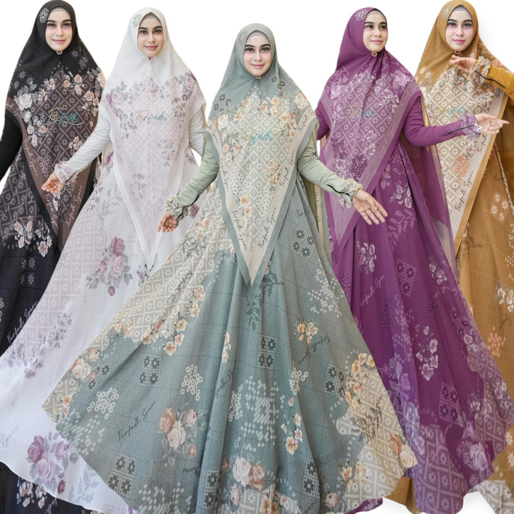RAYNA SERIES BY FARFADH SYARI | GrosirGamisBranded Ceruty Printing Premium set khimar syari Terlaris