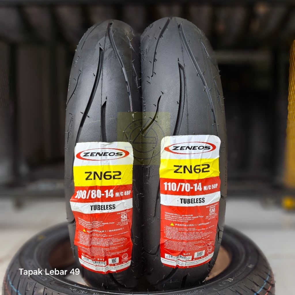 Ban Tapak Lebar ZENEOS ZN62 PAKET 100.80.14 dan 110.70.14 Ring 14 Tubeless Ban Harian dan Sport Tour