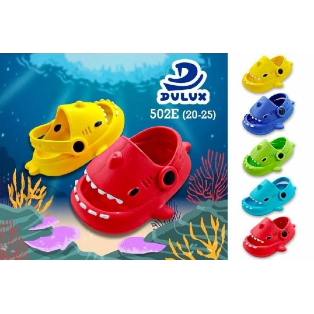 [GROSIR] Sandal Anak Dulux 502 E Model Clog Karakter Hiu – Ukuran 20–25