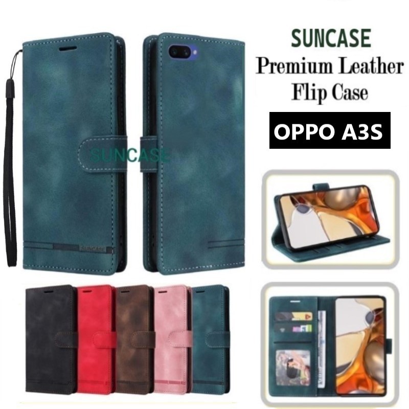 Casing hp OPPO A3S model flip dompet softcase premium ada tali