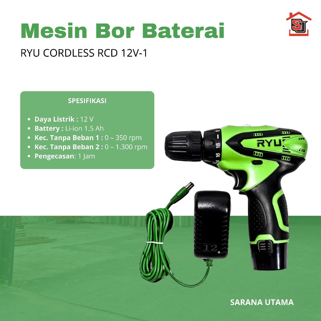 RYU Cordless Drill RCD 12-1/ RYU Mesin Bor Cas 12V Mesin Bor Baterai