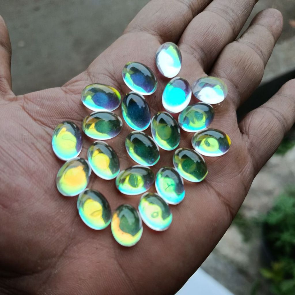 grosir kodian (20pcs) batu akik kalimaya pelangi 14x10mm
