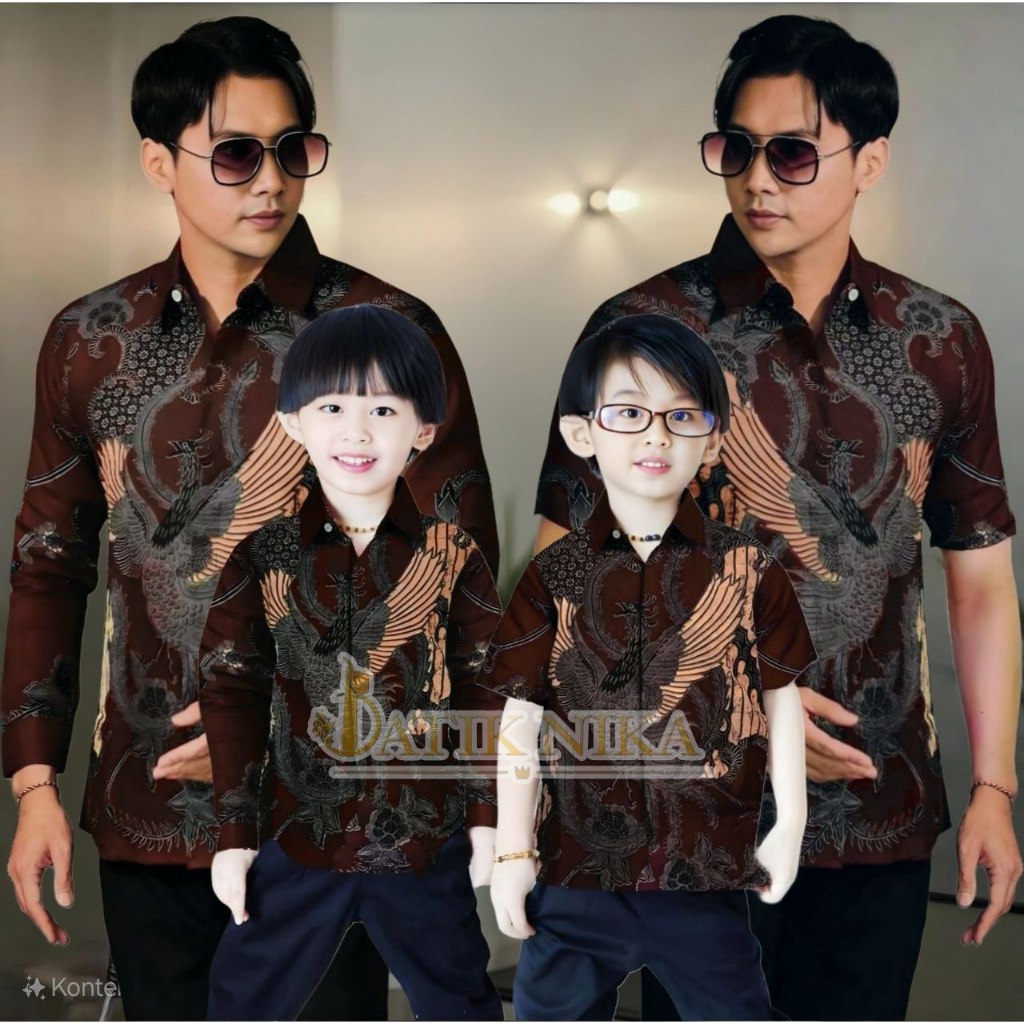 TERBARU KEMEJA BATIK SOANG WARNA COKLAT MAHOGANY LENGAN PANJANG PENDEK PRIA DEWASA ANAK LAKI LAKI