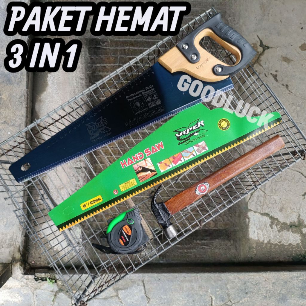 Alat tukang Bangunan Lengkap Paket 3 IN 1 (Gergaji Viper+Meteran+Palu Kambing) Alat Tukang kayu 1 se
