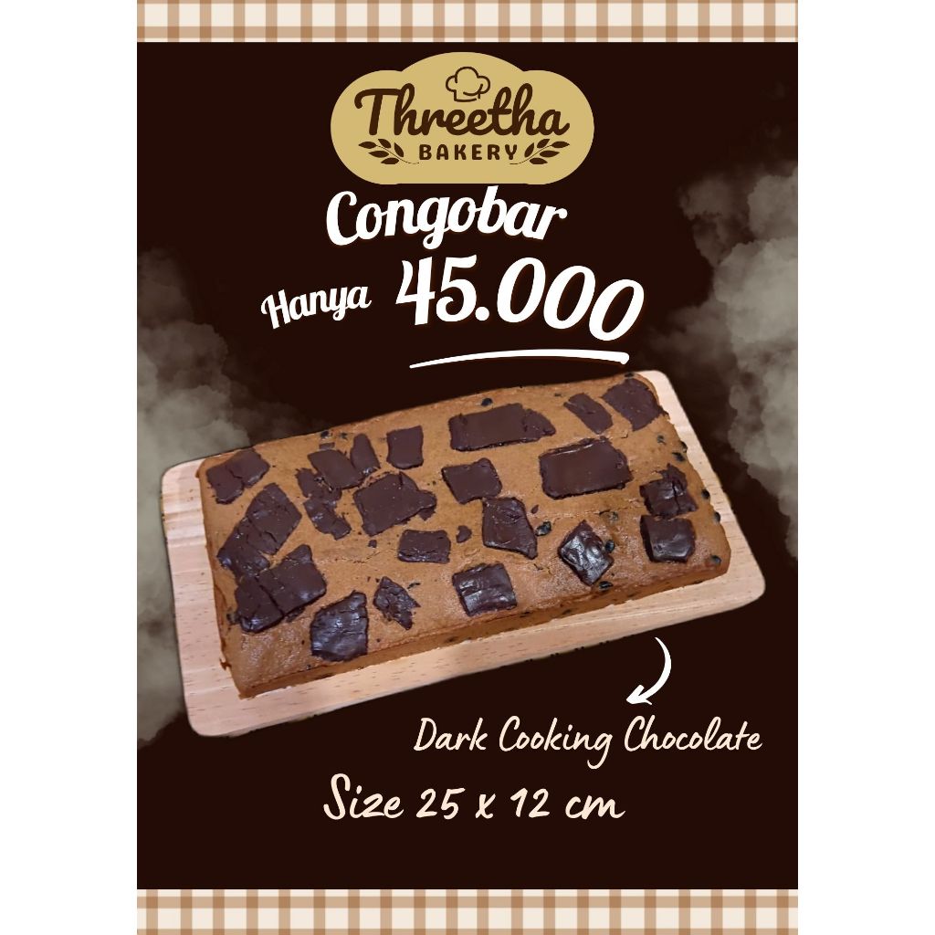 

Congobar Threetha Bakery 25x12 Dark Chocolate Cookies Bar Premium