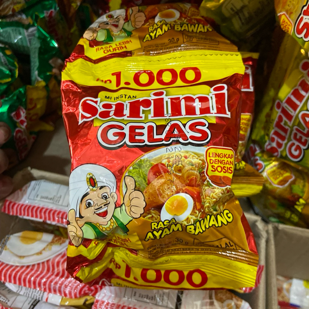 

Sarimi gelas rasa ayam bawang 1 renteng