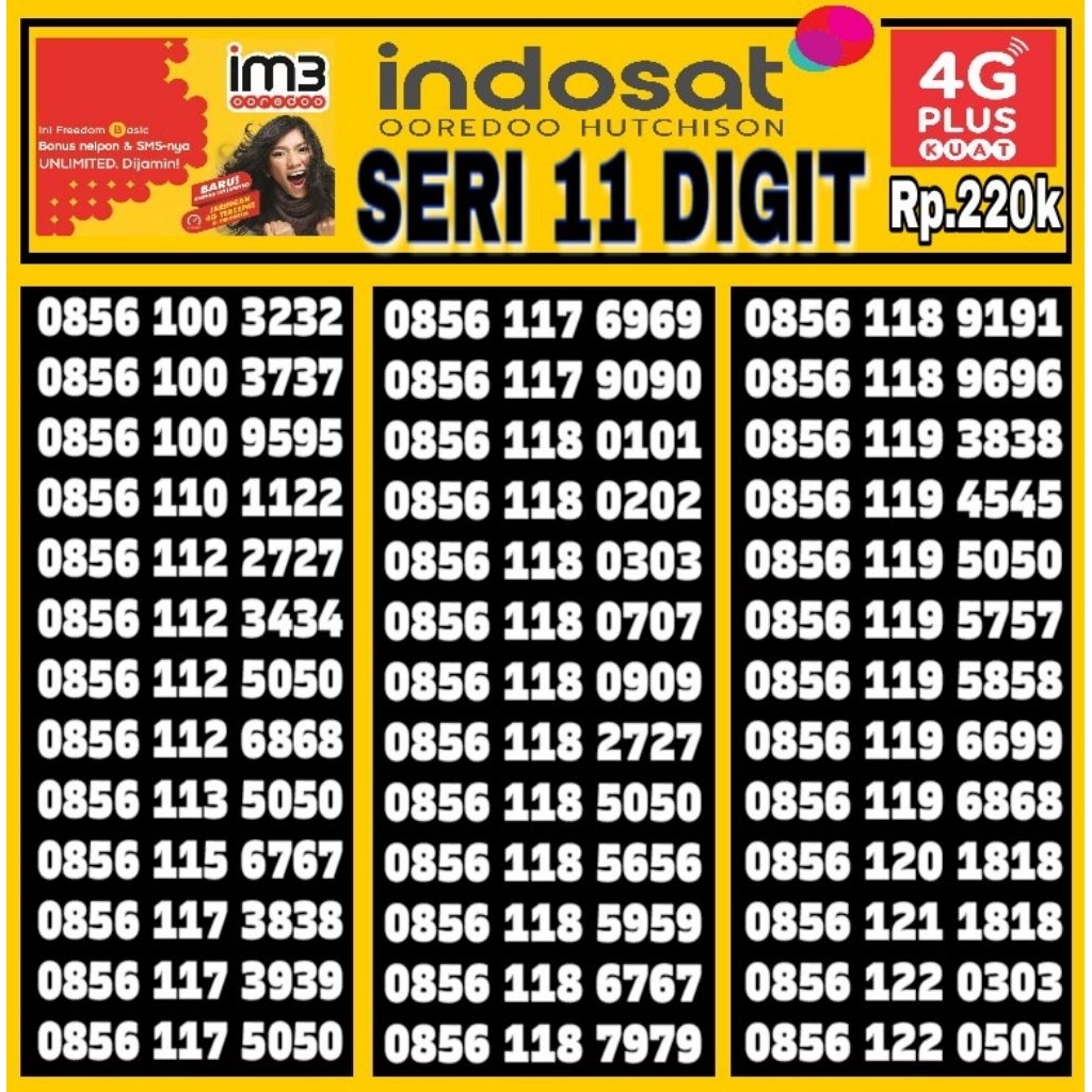 Nomor Cantik Indosat IM3 4G Lte 11 Digit 5656 777 888