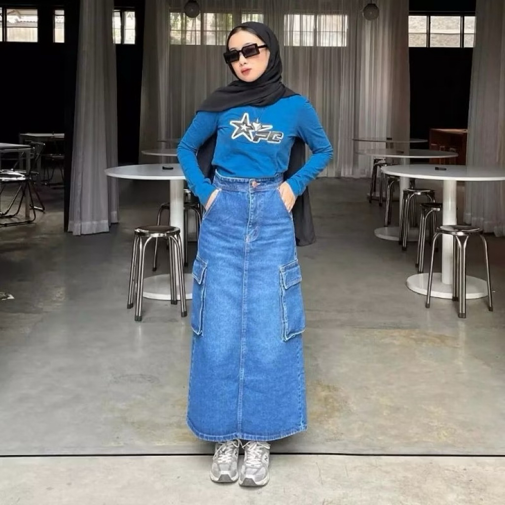 rok jeans cargo // rok jeans cargo wanita // rok jeans cargo wanita terbaru // rok jeans cargo jumbo