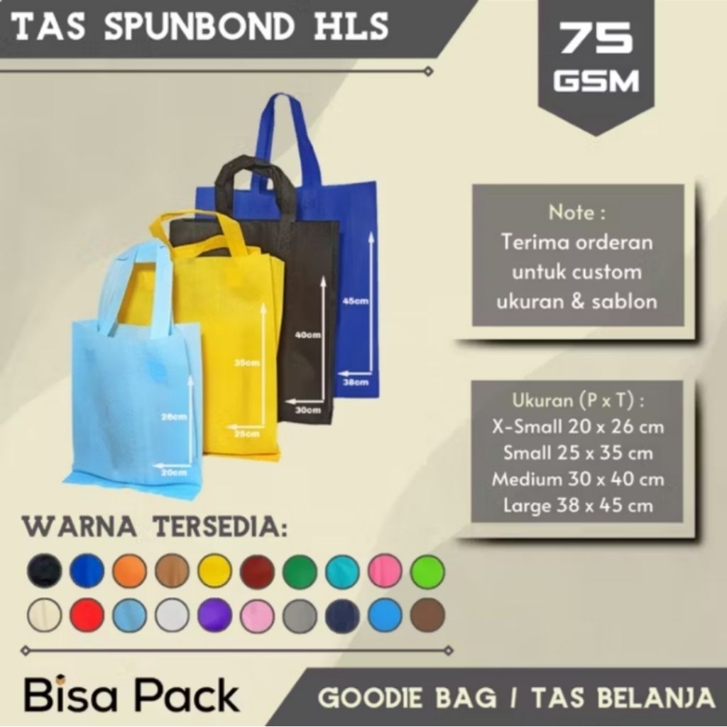 

tas spunbond press bawah lipat samping (20x26/25x35x8/30×40/38×45) 75 gramasi Bahan tebal tidak menerawang aneka pilihan warna