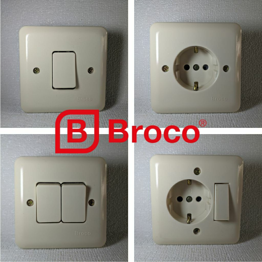 Broco Saklar & Stop Kontak Seri NewGee - 1 Lubang / 1 Saklar / 2 Saklar / Kombinasi Saklar Stop