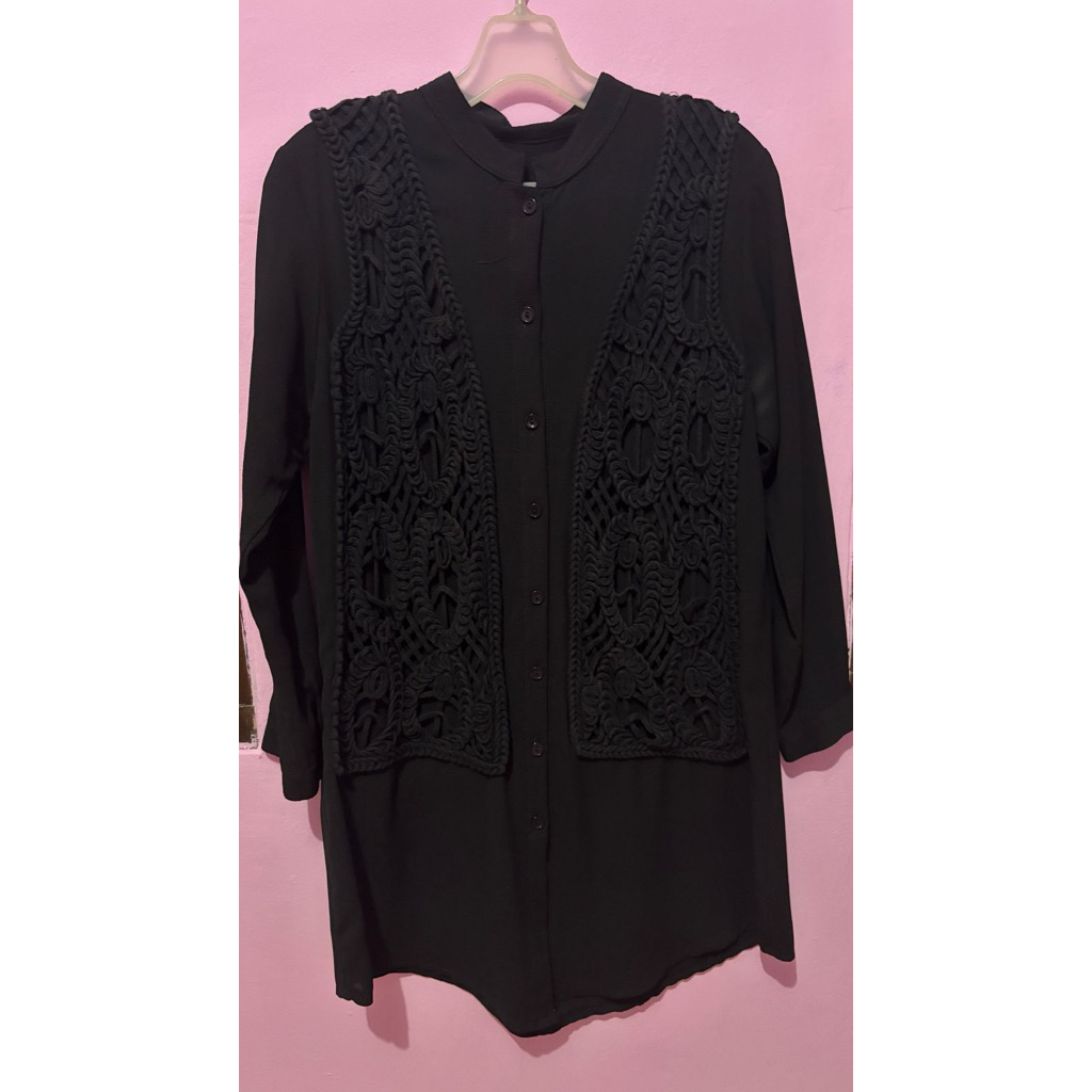 Preloved Atasan Blouse Panjang Hitam Rompi Vest Bordir Wanita Women