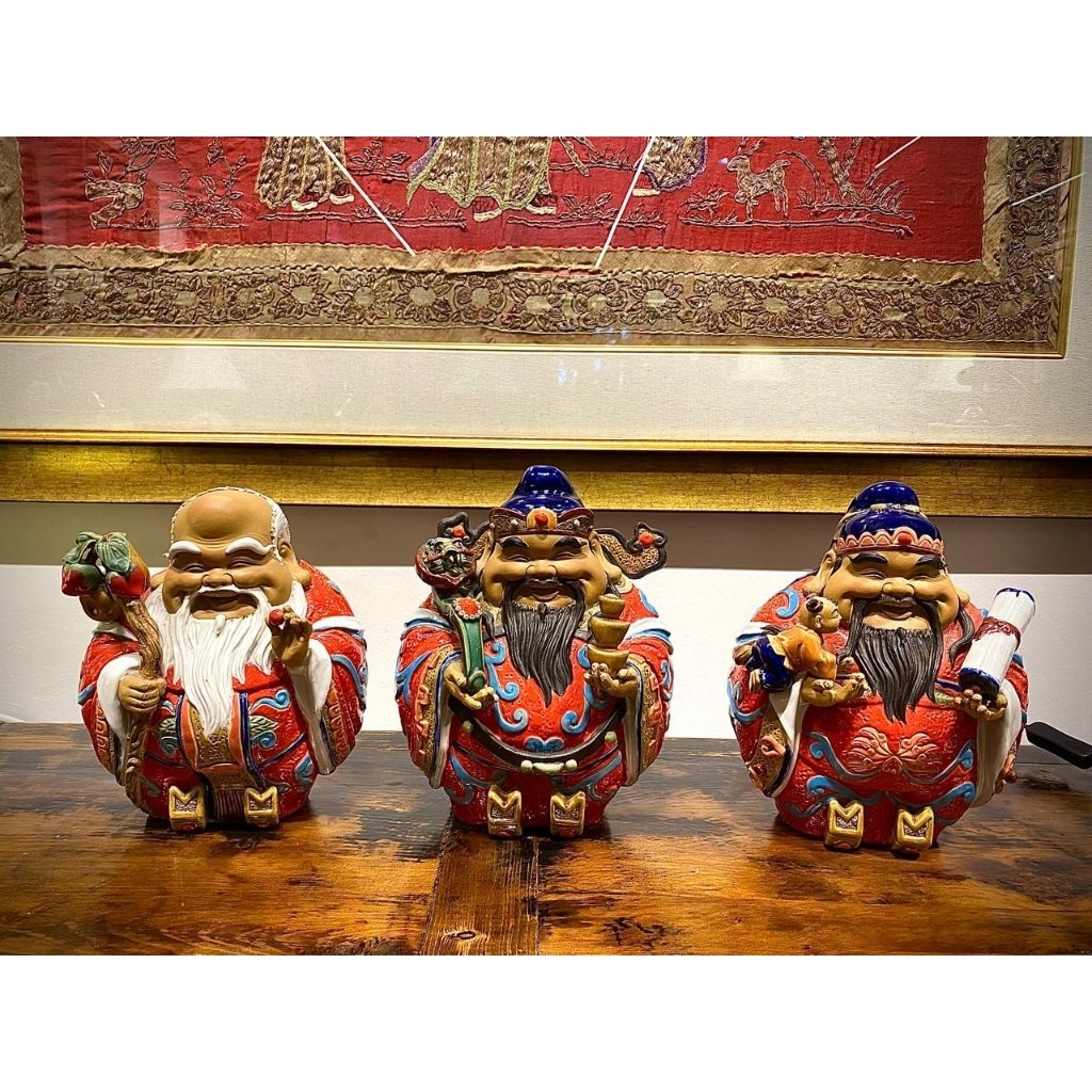 patung porcelain dewa Fu Lu Shou antique