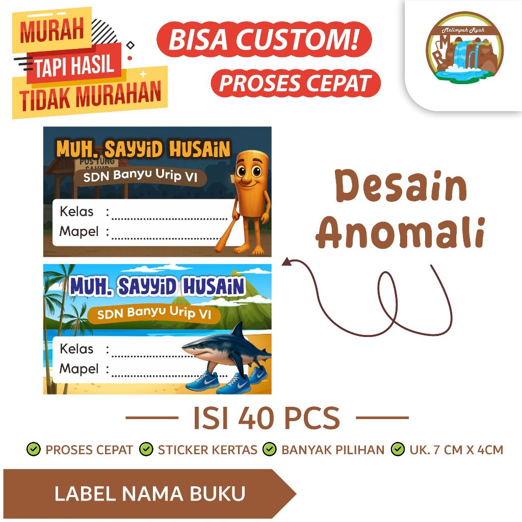 

(ISI 40 PCS) Stiker Nama Anak / Pelajaran / Sekolah [Anomali] Untuk Buku [BISA CUSTOM]